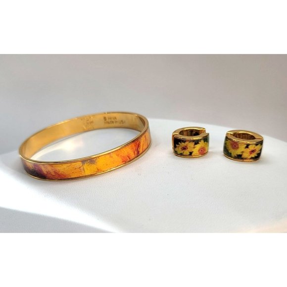 Gold Monet Sunflower Bangle Bracelet and Post Earrings Set by The Met Dh807 - Picture 3 of 14